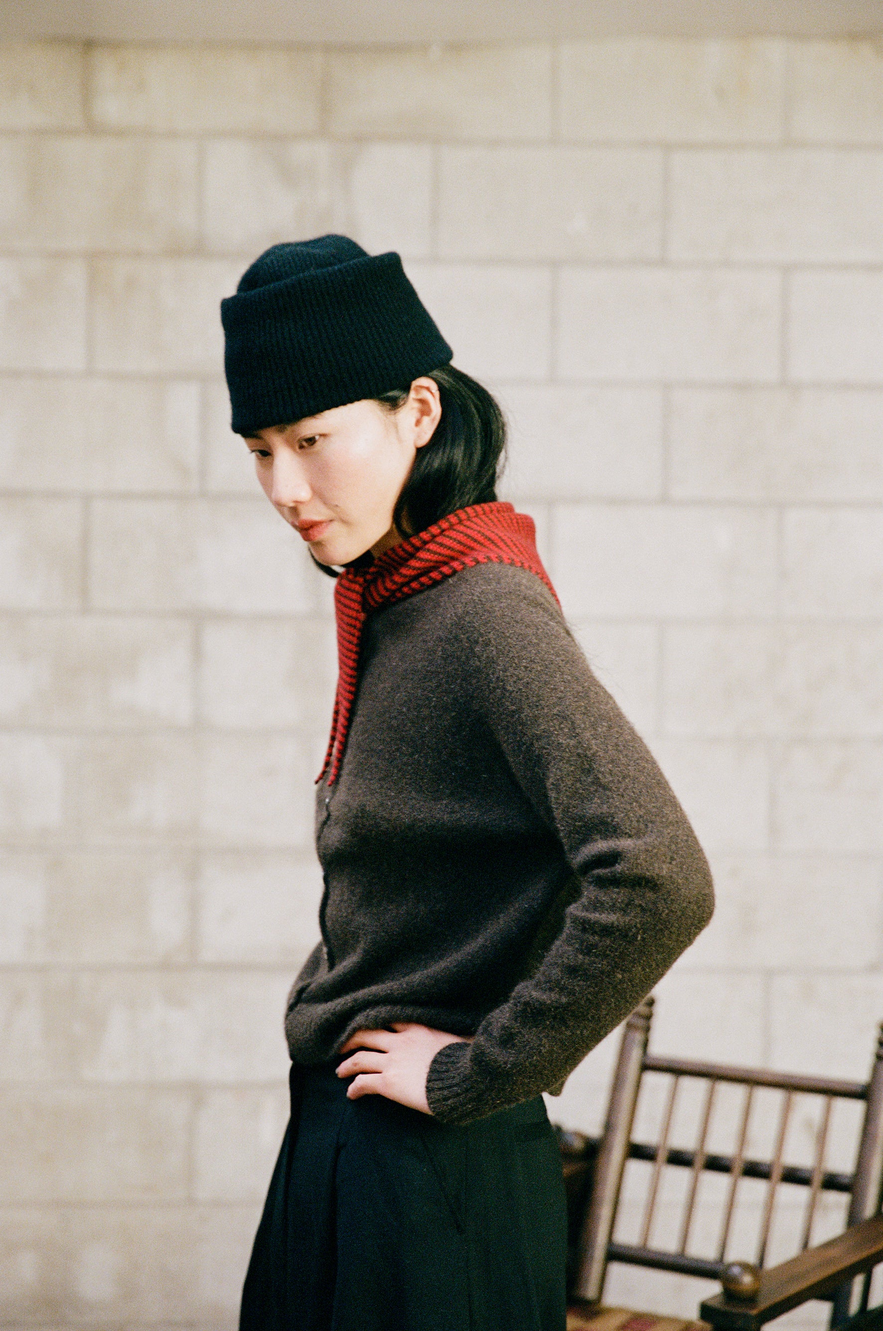Daisy Scarf - Cherry and Chestnut Stripe - Image 3