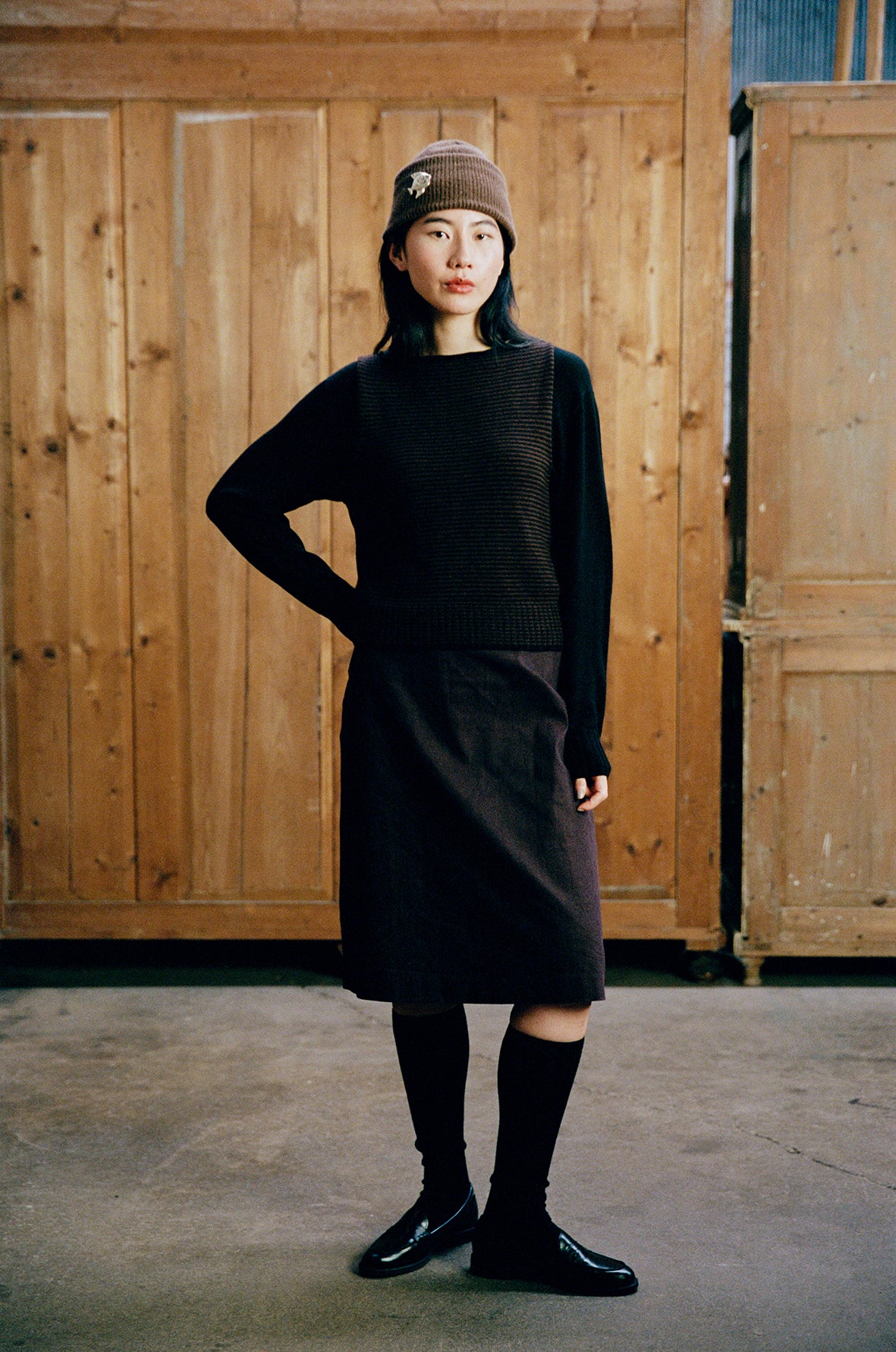 Tip Toe Knee High Sock - Black / Chestnut Trim - Image 3