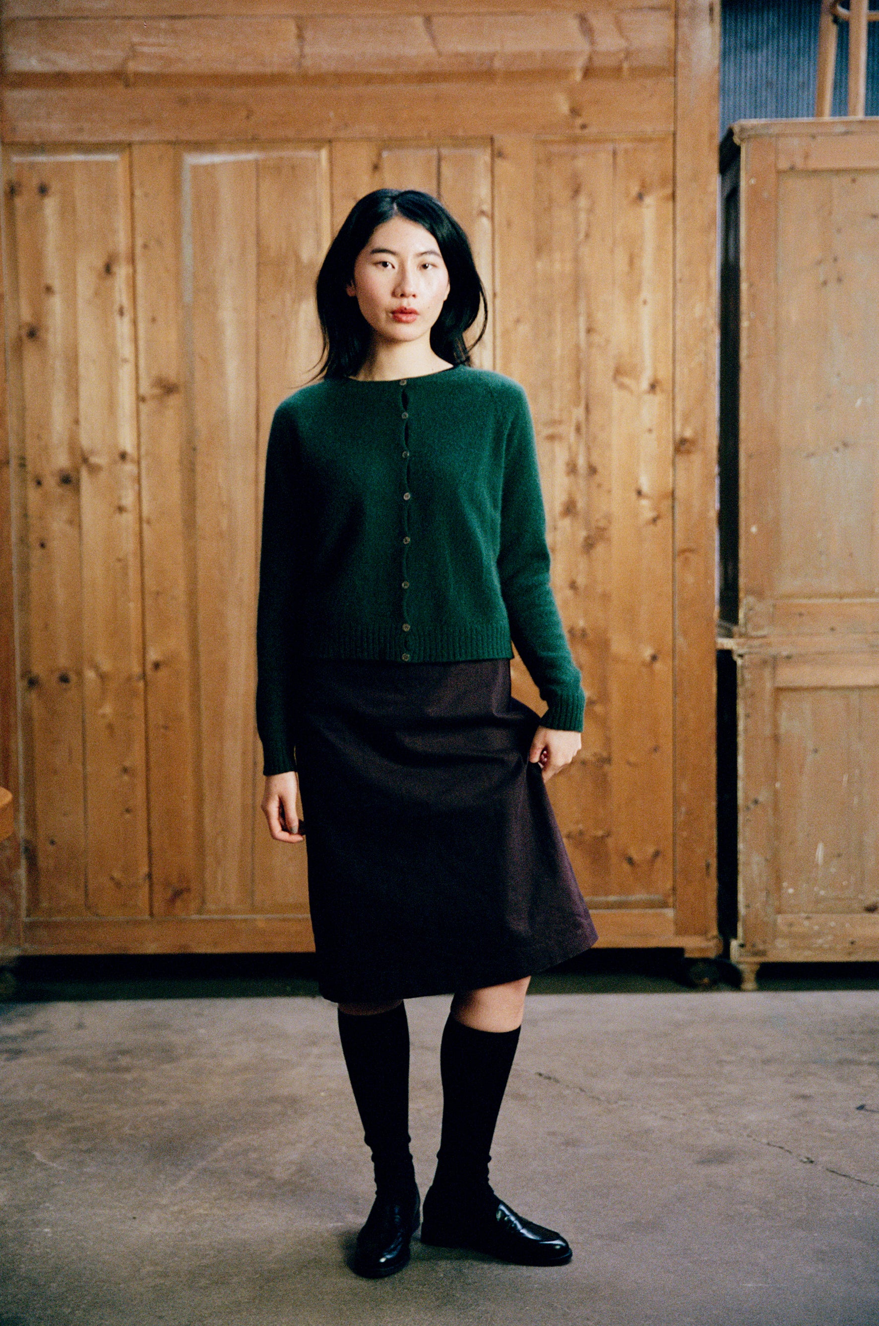 Tip Toe Knee High Sock - Black / Chestnut Trim - Image 4