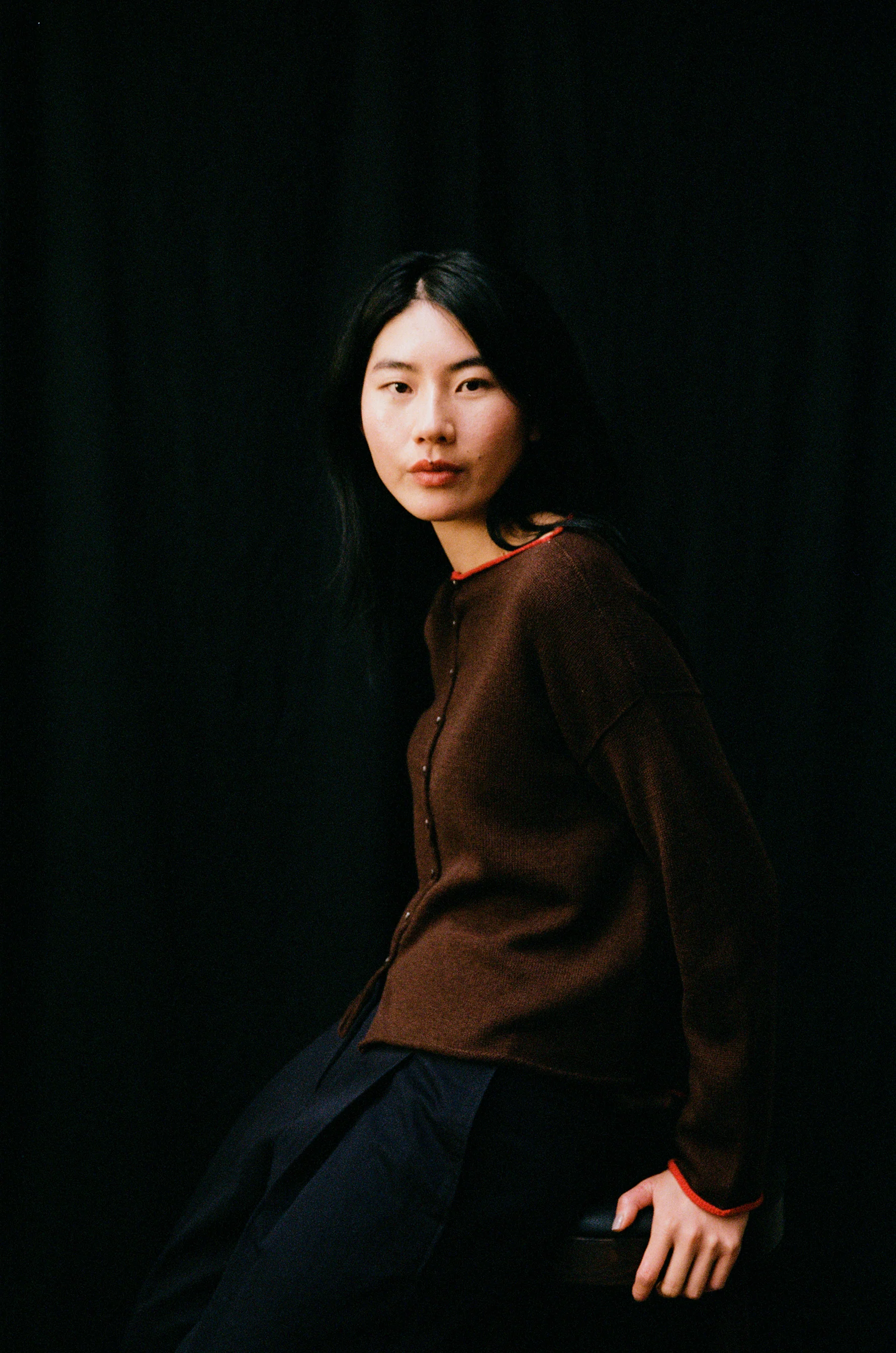 Trimmed Doll's Cardigan - Chestnut & Cherry - Image 4