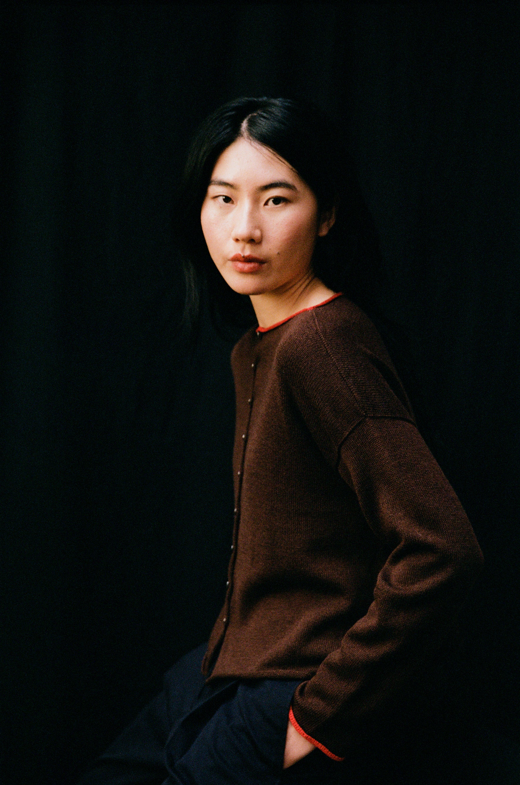Trimmed Doll's Cardigan - Chestnut & Cherry - Image 5