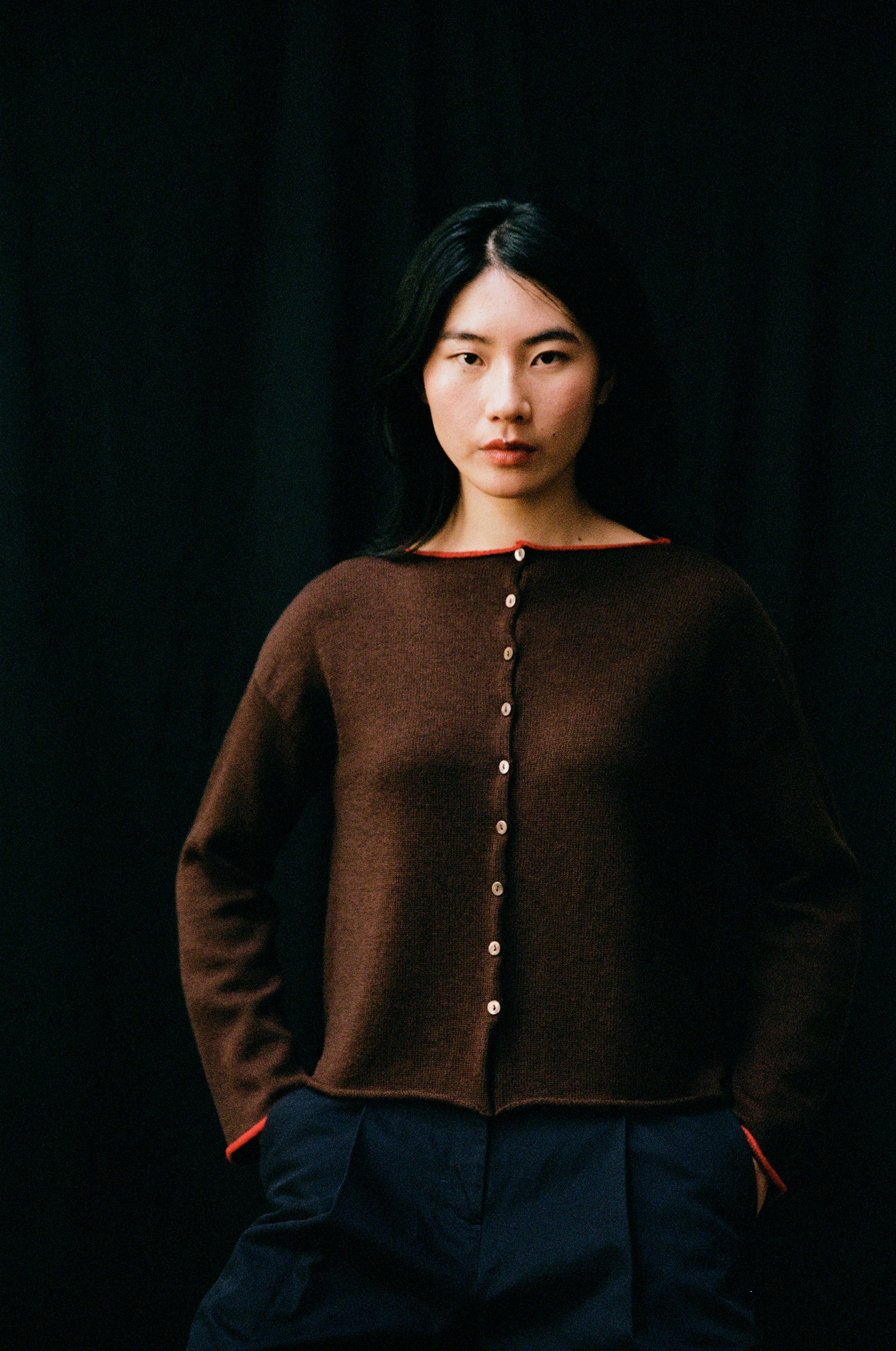 Trimmed Doll's Cardigan - Chestnut & Cherry - Image 6