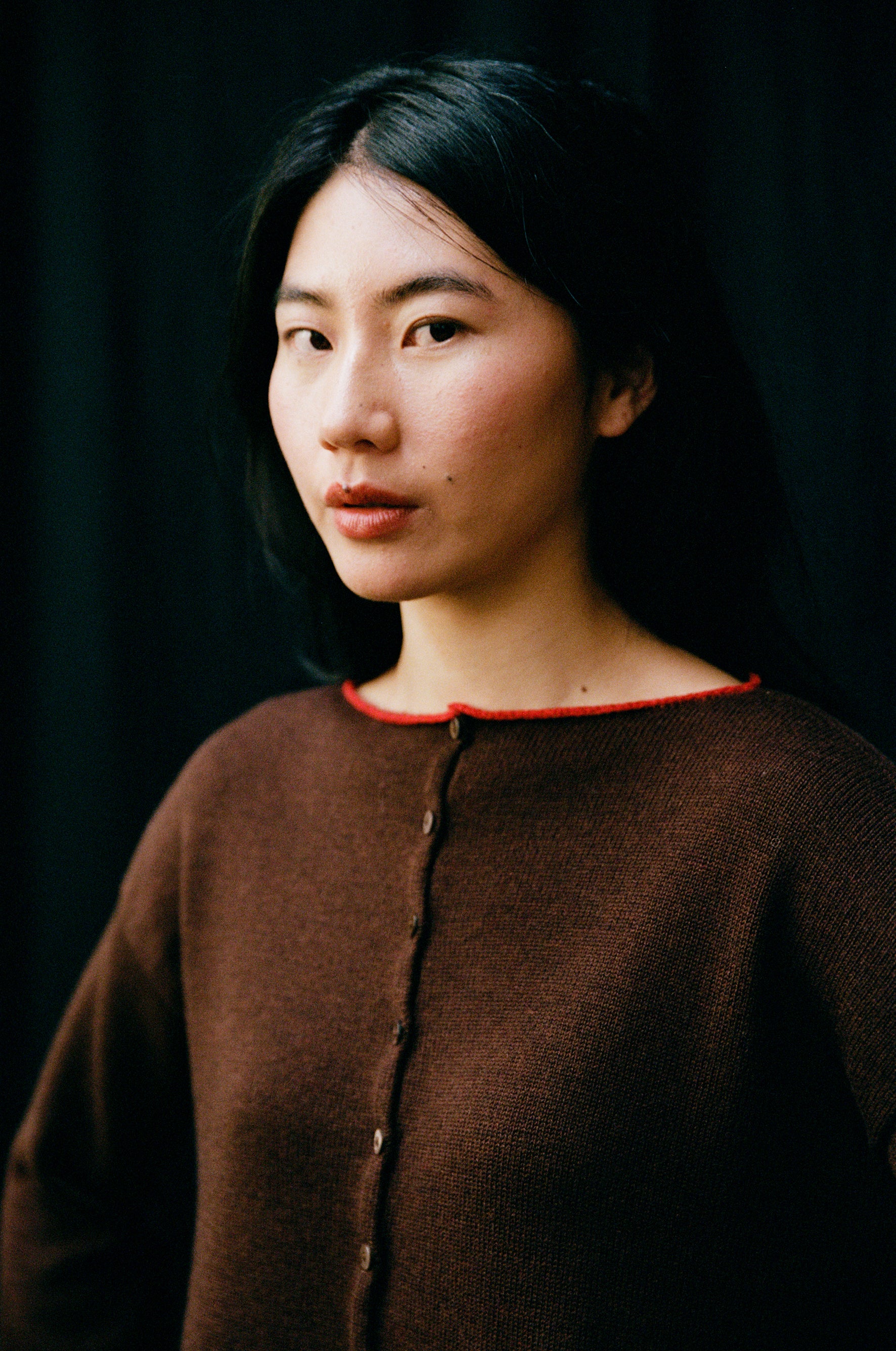 Trimmed Doll's Cardigan - Chestnut & Cherry - Image 7
