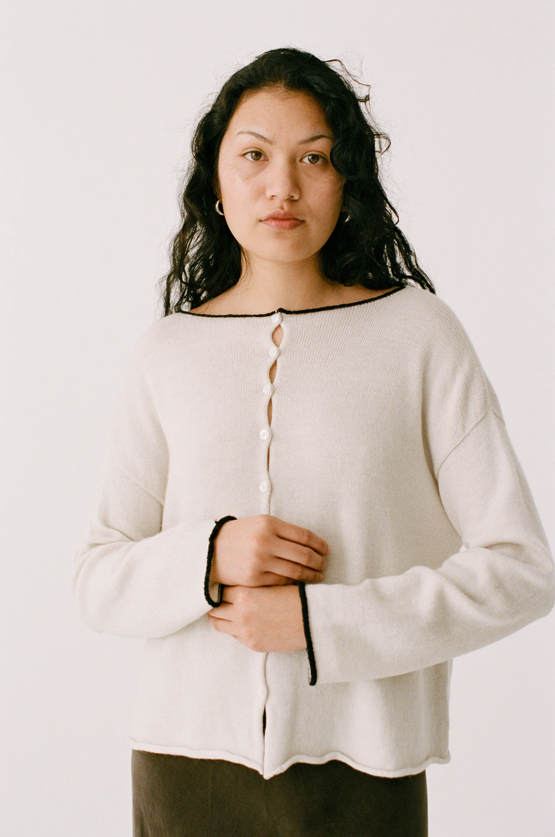 Trimmed Doll's Cardigan - Ivory & Black - Image 3