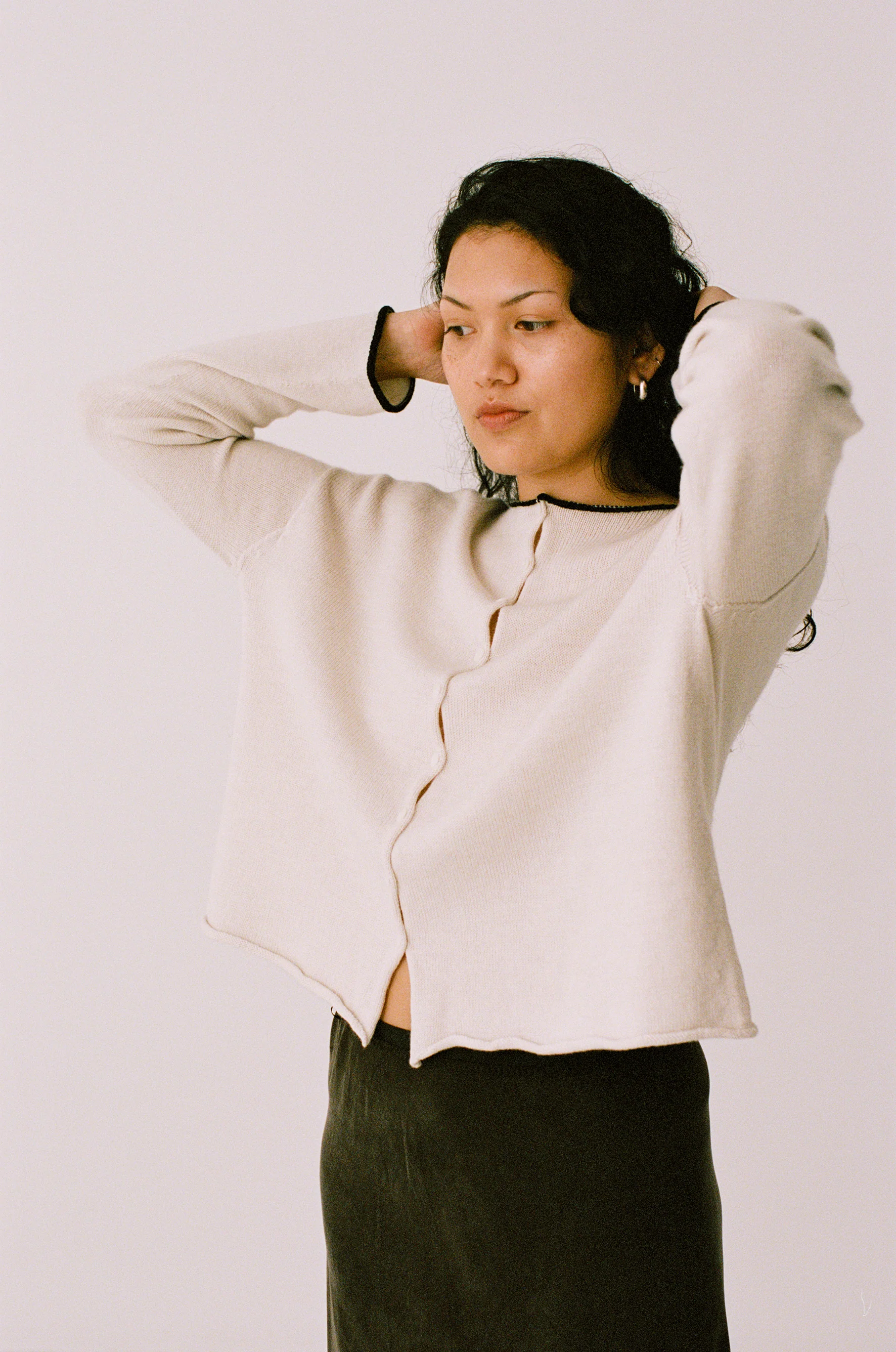 Trimmed Doll's Cardigan - Ivory & Black - Image 4