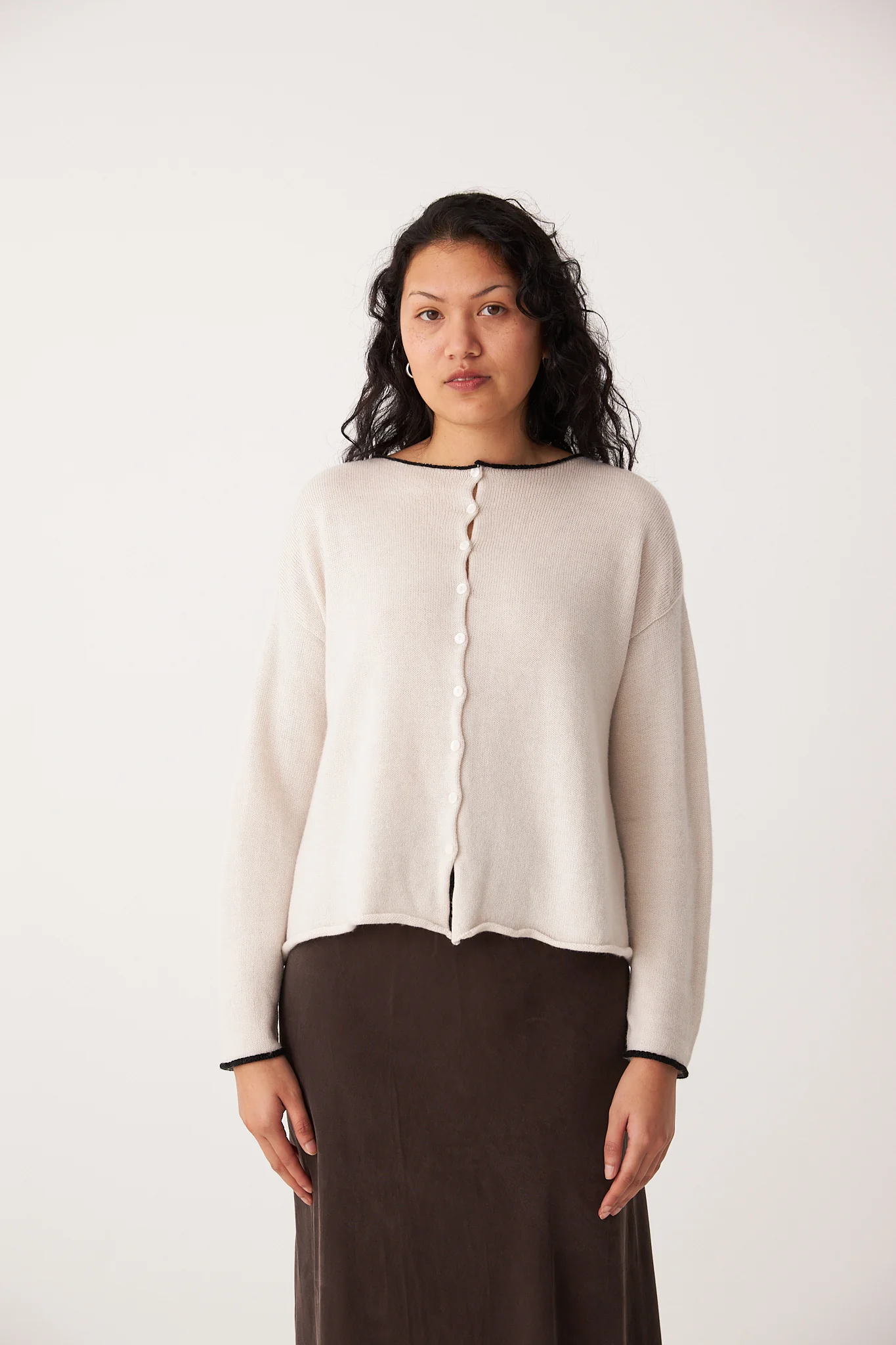 Trimmed Doll's Cardigan - Ivory & Black - Image 5