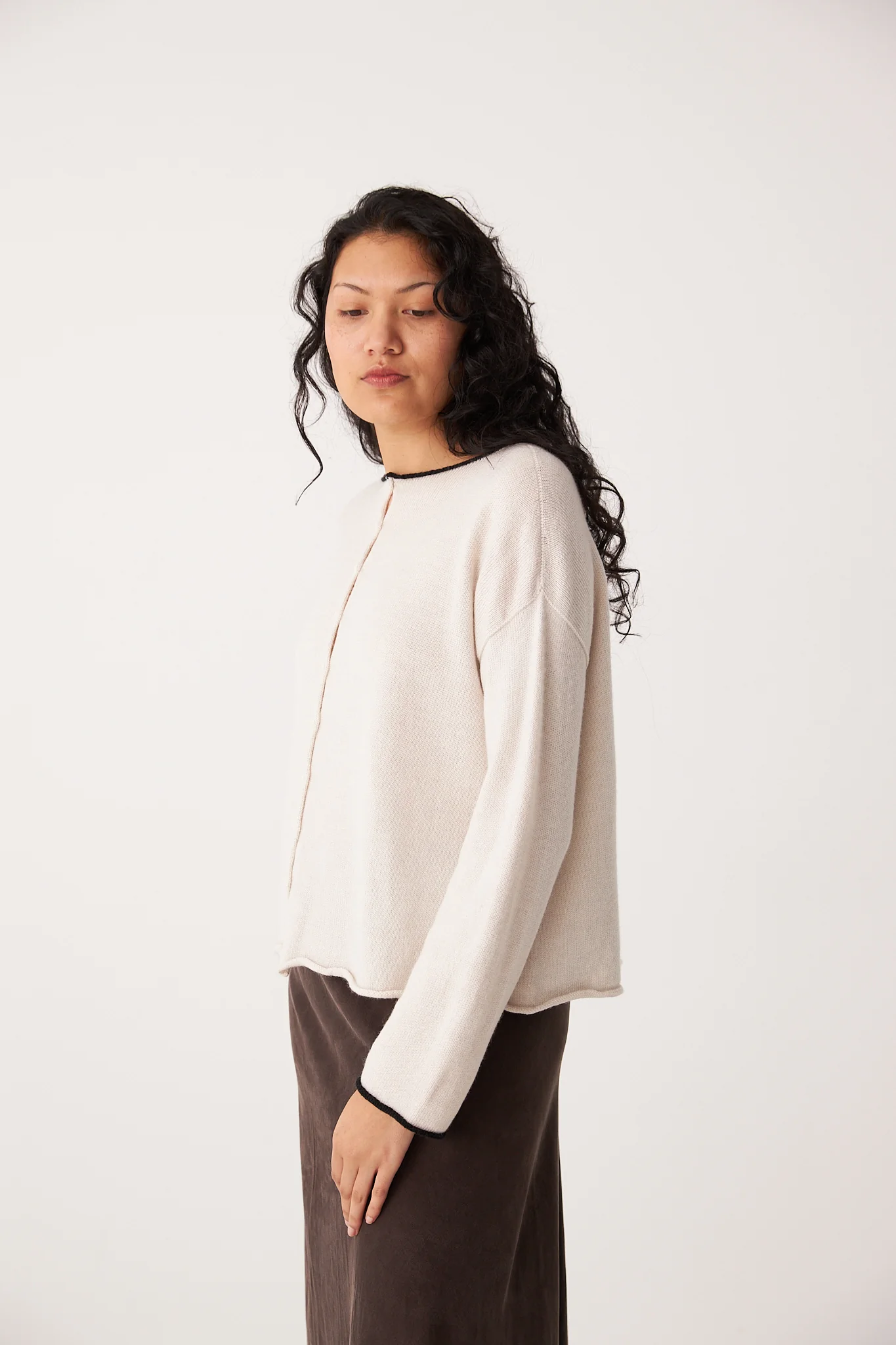 Trimmed Doll's Cardigan - Ivory & Black - Image 6