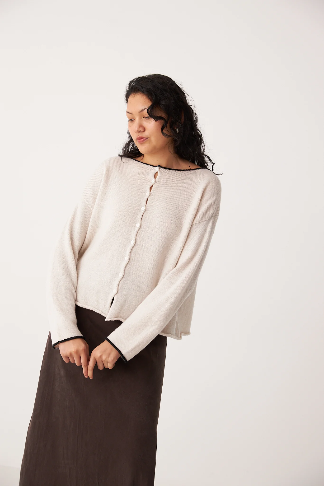 Trimmed Doll's Cardigan - Ivory & Black - Image 7