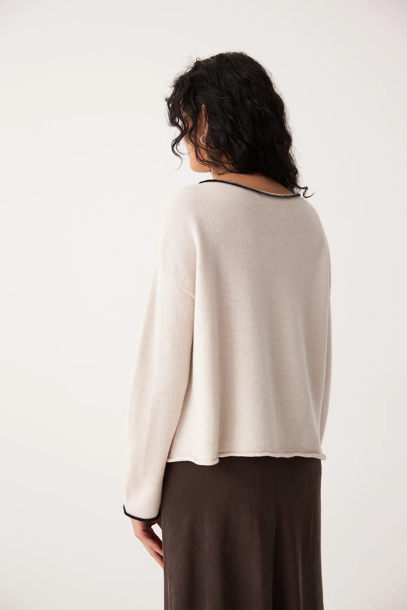 Trimmed Doll's Cardigan - Ivory & Black - Image 8