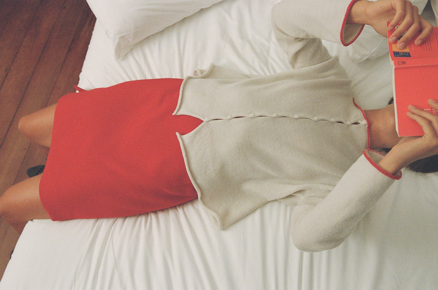 Trimmed Doll's Reversible Cardigan - Ivory & Red - Image 5