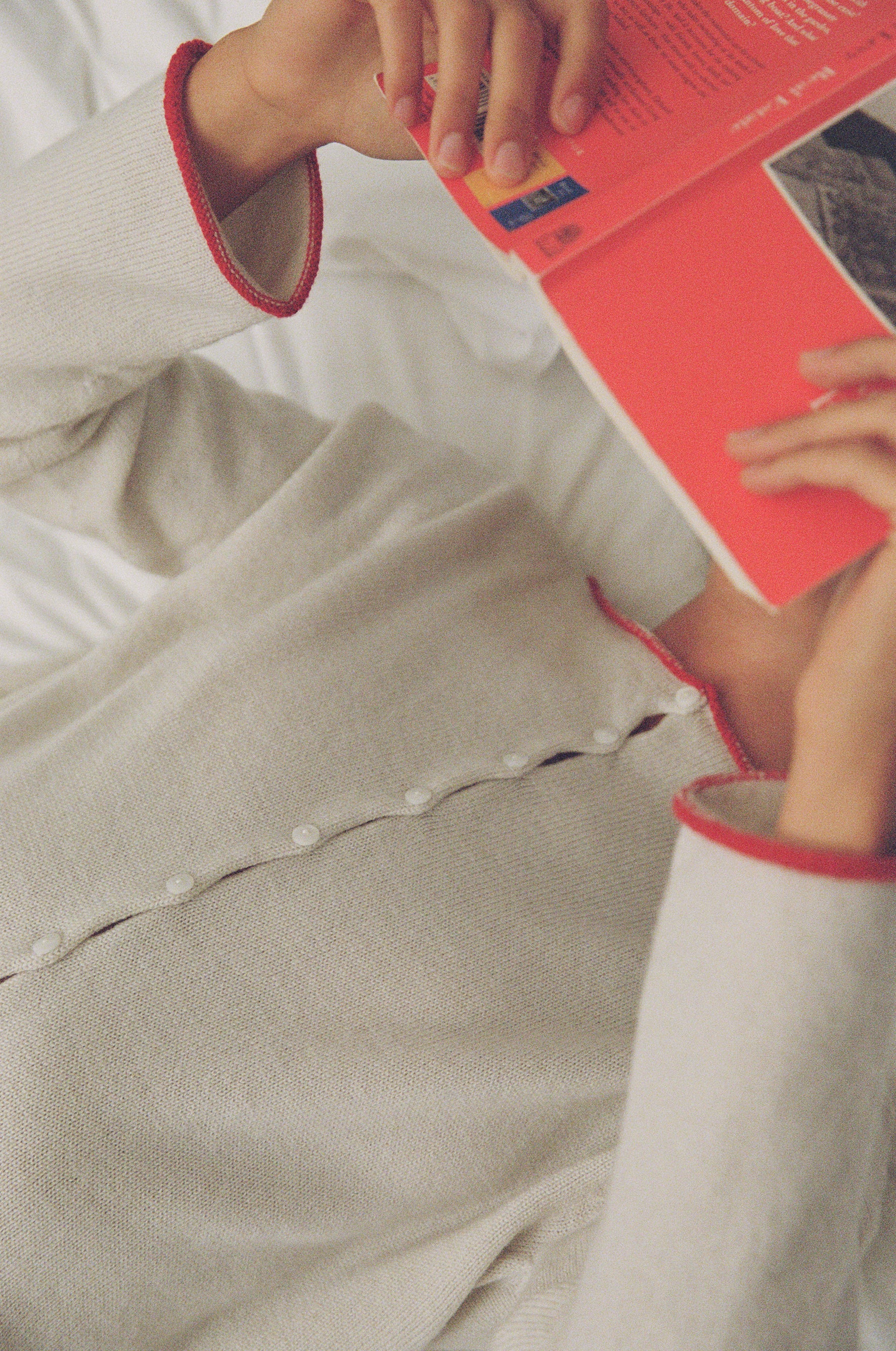 Trimmed Doll's Reversible Cardigan - Ivory & Red - Image 6